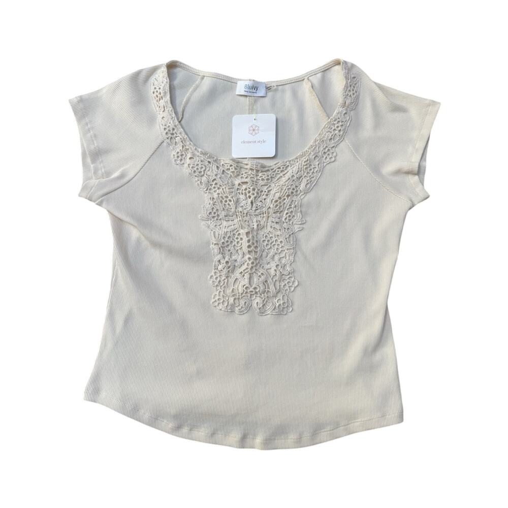Bluivy Cream Short Sleeve Top with Lace Bib